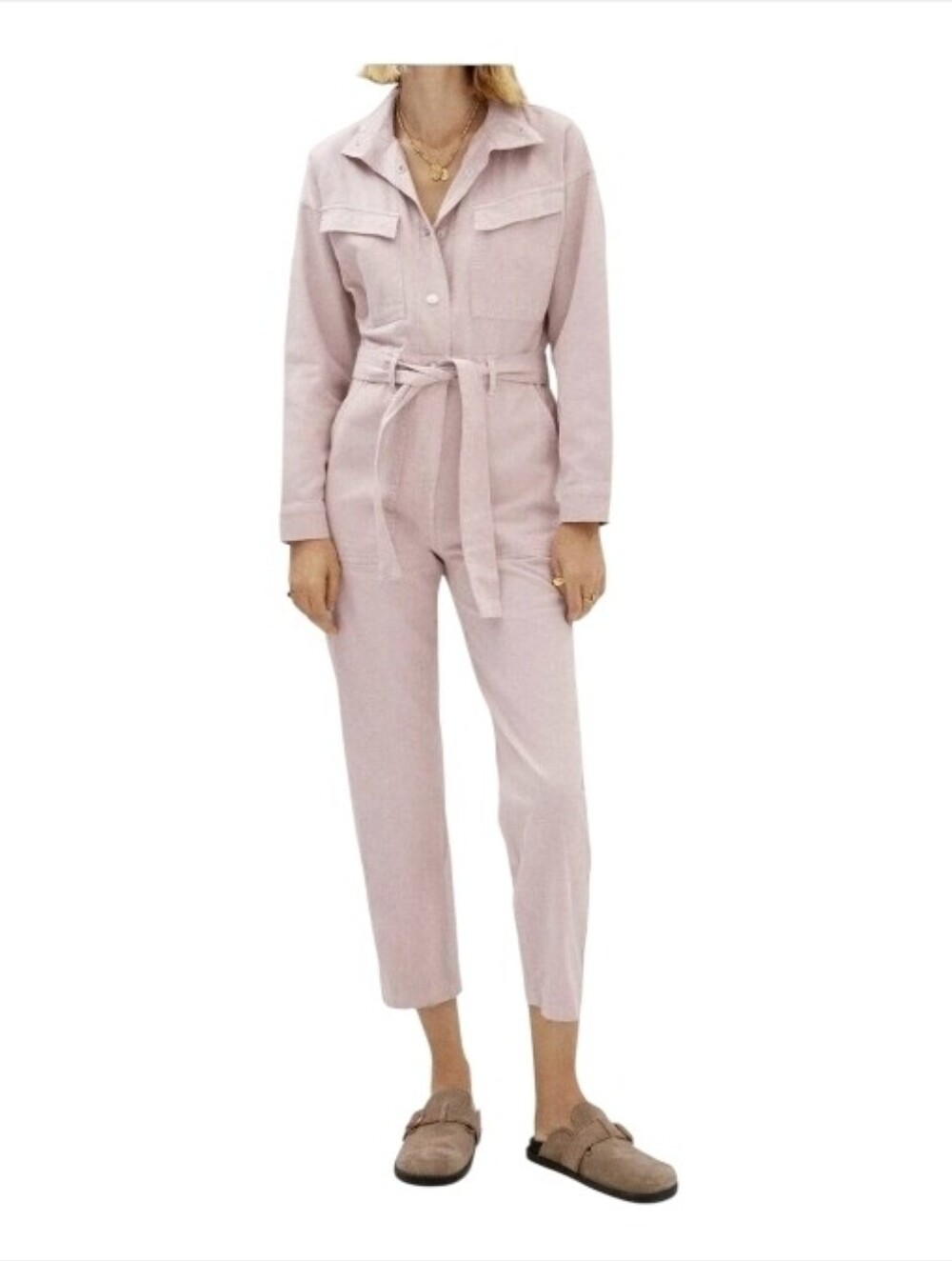 MANGO Denim Jumpsuit With Bow Pastel Pink
